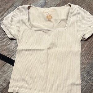 Marshalls Ribbed Square Neck Short Sleeve Top - Cream